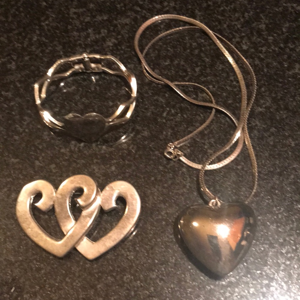 Set of 3 - silver plate necklace, brooch, bracelet